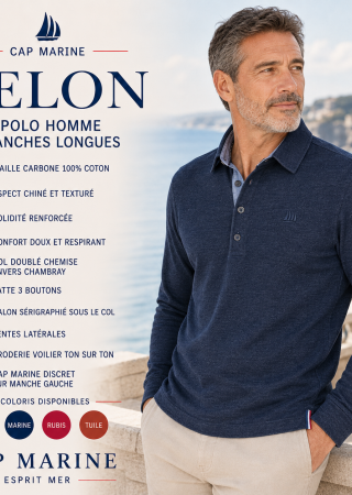 Polos homme BELON Cap Marine – 4 coloris disponibles – Col polo doublé chemise