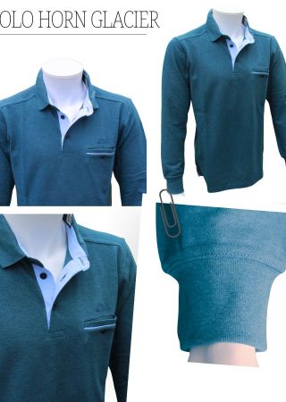 HORN  Polo coton piqué manches longues et poche poitrine GLACIER|Cap Marine