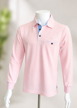 HORN Polo coton piqué -ROSE-manches longues et poche poitrine|Cap Marine