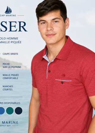 Polo homme YSER –4 couleurs- Manches courtes- poche poitrine|Cap Marine