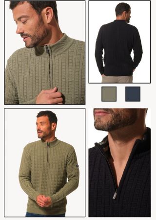 PRESTON  Pull homme en maille relief fantaisie avec col montant demi-zip| HUBLOT