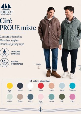 PROUE Ciré adulte  mixte zippé à capuche avec manches raglan et coutures étanches  |HUBLOT ⚓