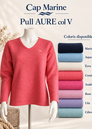 Pull AURE col V - 9 couleurs |Cap Marine