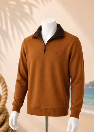 Pull homme TRIEUX Cap Marine–Ambre col chocolat – Col camionneur