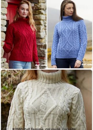 Pull Irlandais Femme Col Roulé R2080 – Aran Crafts