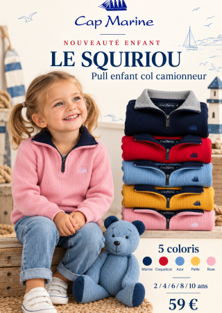LE SQUIRIOU – Pull enfant col camionneur -5 Couleurs| Cap Marine