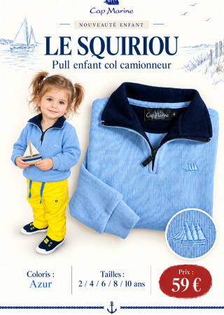 LE SQUIRIOU – Pull enfant col camionneur Azur | Cap Marine
