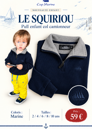 LE SQUIRIOU – Pull enfant col camionneur Marine| Cap Marine