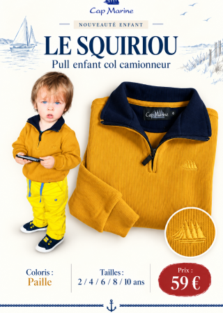 LE SQUIRIOU – Pull enfant col camionneur Paille| Cap Marine
