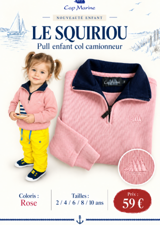 LE SQUIRIOU – Pull enfant col camionneur Rose| Cap Marine