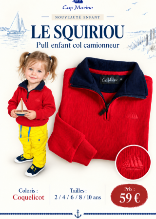 LE SQUIRIOU – Pull enfant col camionneur Coquelicot | Cap Marine
