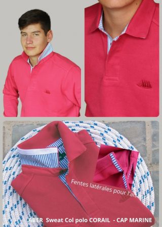 Sweat homme ABER Cap Marine– Corail –Col polo