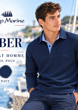 ABER Sweat homme -Navy- intérieur col rayé bleu –Col polo|Cap Marine