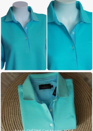 Sweat femme CHÉZINE-AQUA – Cap Marine (intérieur col vichy)