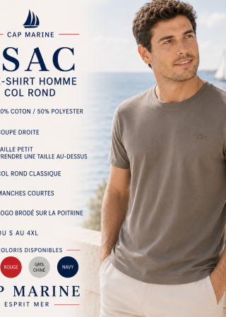 ISAC Tee-shirt Col rond manches courtes-4 couleurs |Cap Marine
