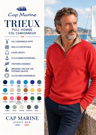 Pull homme TRIEUX Cap Marine – 23 coloris disponibles– Col camionneur