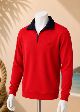 Pull homme TRIEUX Cap Marine – Col camionneur – Coquelicot col marine