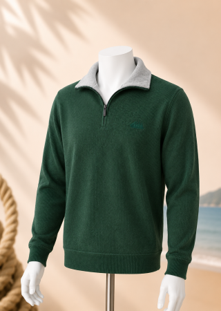 Pull homme TRIEUX Cap Marine–Vert forêt col gris perle – Col camionneur