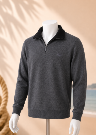 Pull homme TRIEUX Cap Marine–Anthracite col noir – Col camionneur