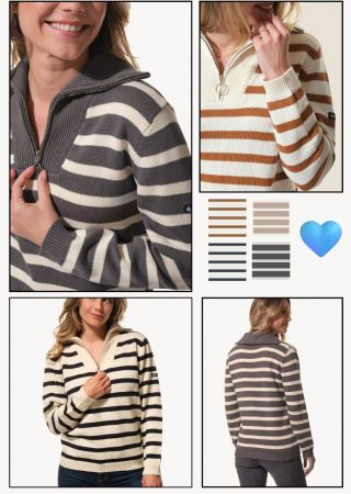 VOZIA Pull femme rayé en coton et acrylique col zippé camionneur |HUBLOT