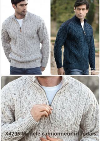 DONEGAL Pull Irelandais Col demi-zippé CX4295-Aran Crafts
