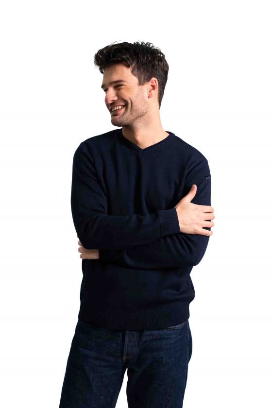 Pull homme col V ALFI HUBLOT marine