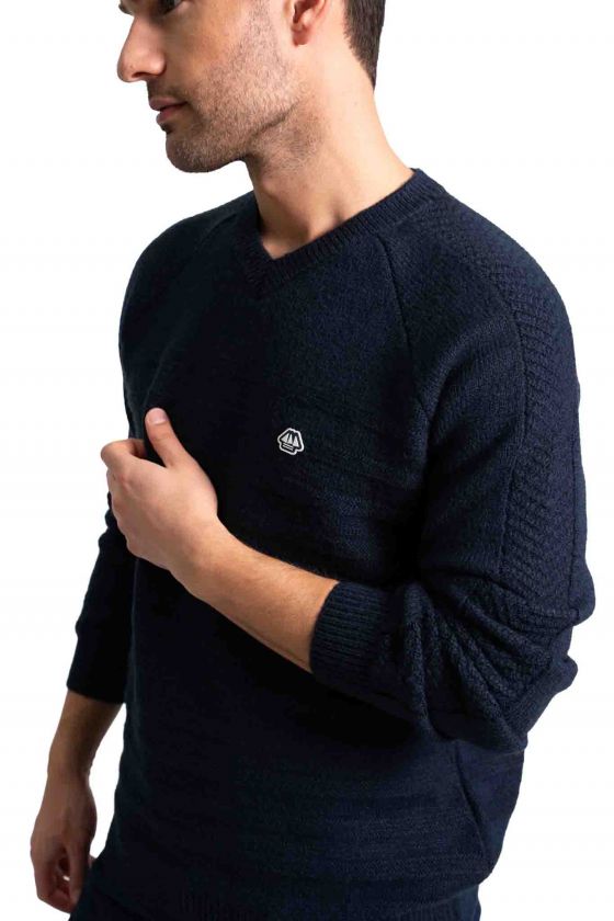 Pull homme maille fantaisie BILLY HUBLOT Marine