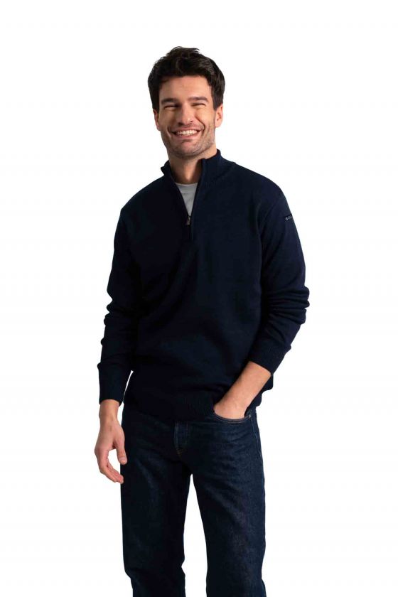 Pull homme col montant demi-zip DAKAR HUBLOT marine