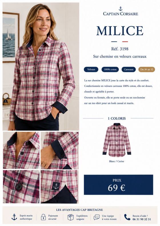 Surchemise femme MILICE Captain Corsaire en velours