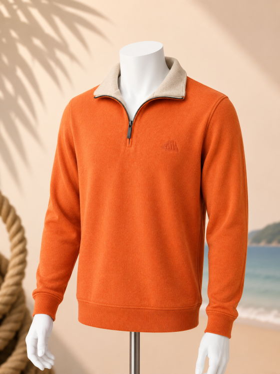 Pull homme TRIEUX Cap Marine– Orange col beige– Col camionneur