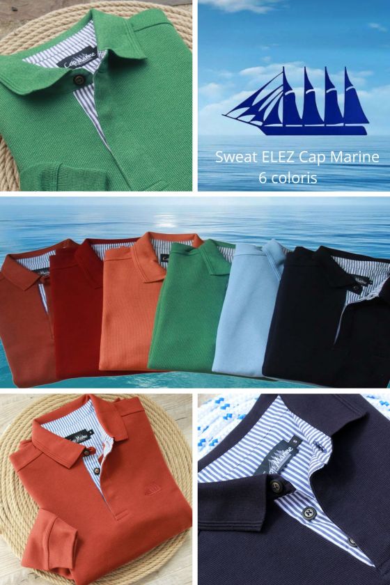 Sweat homme ELEZ Cap Marine – Col polo – 6 coloris