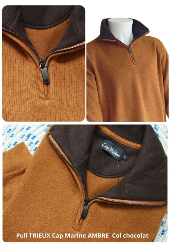 Sweat homme TRIEUX Cap Marine – Col camionneur – Ambre col chocolat