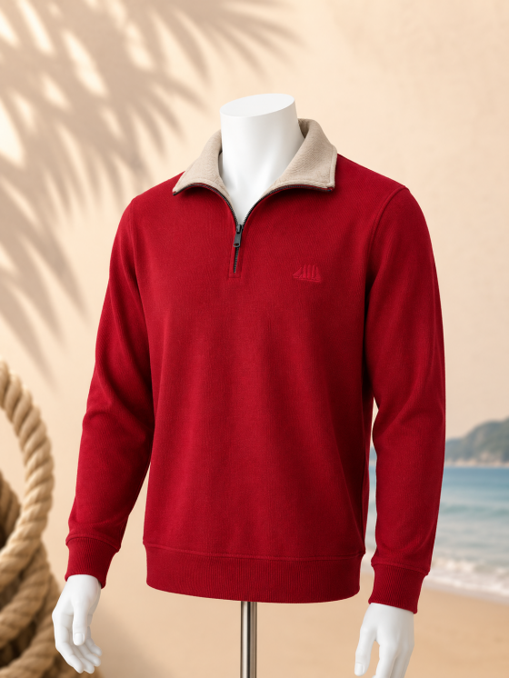 Pull homme TRIEUX Cap Marine – Rubis col beige – Col camionneur