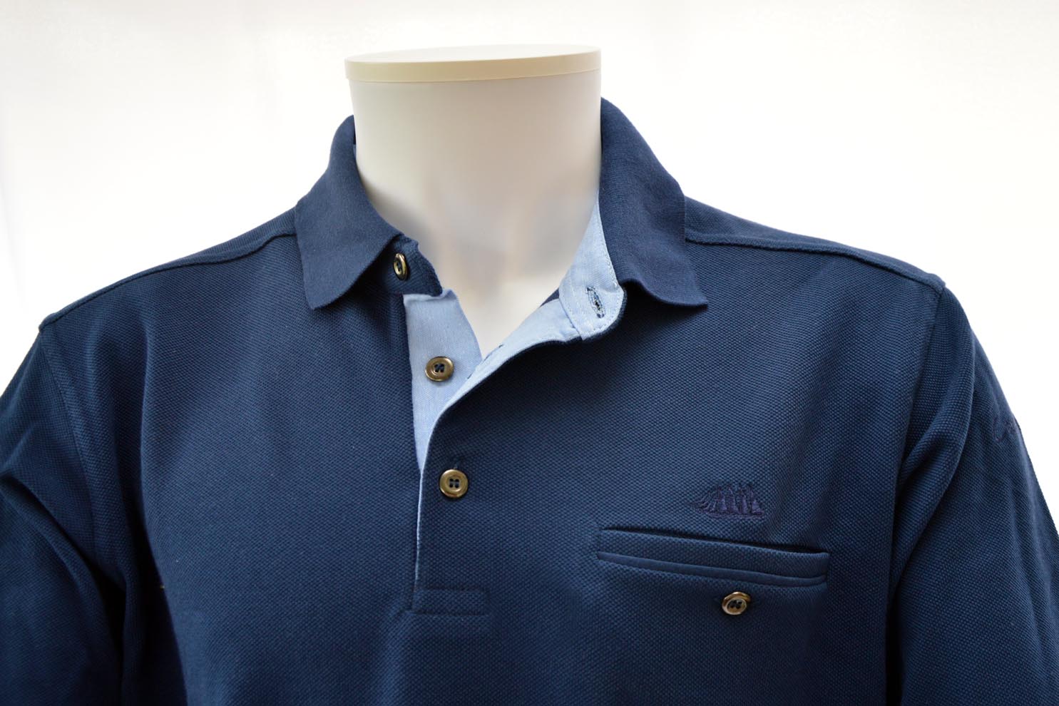 Polo manches longues Bleu Marine 100% coton pour Homme