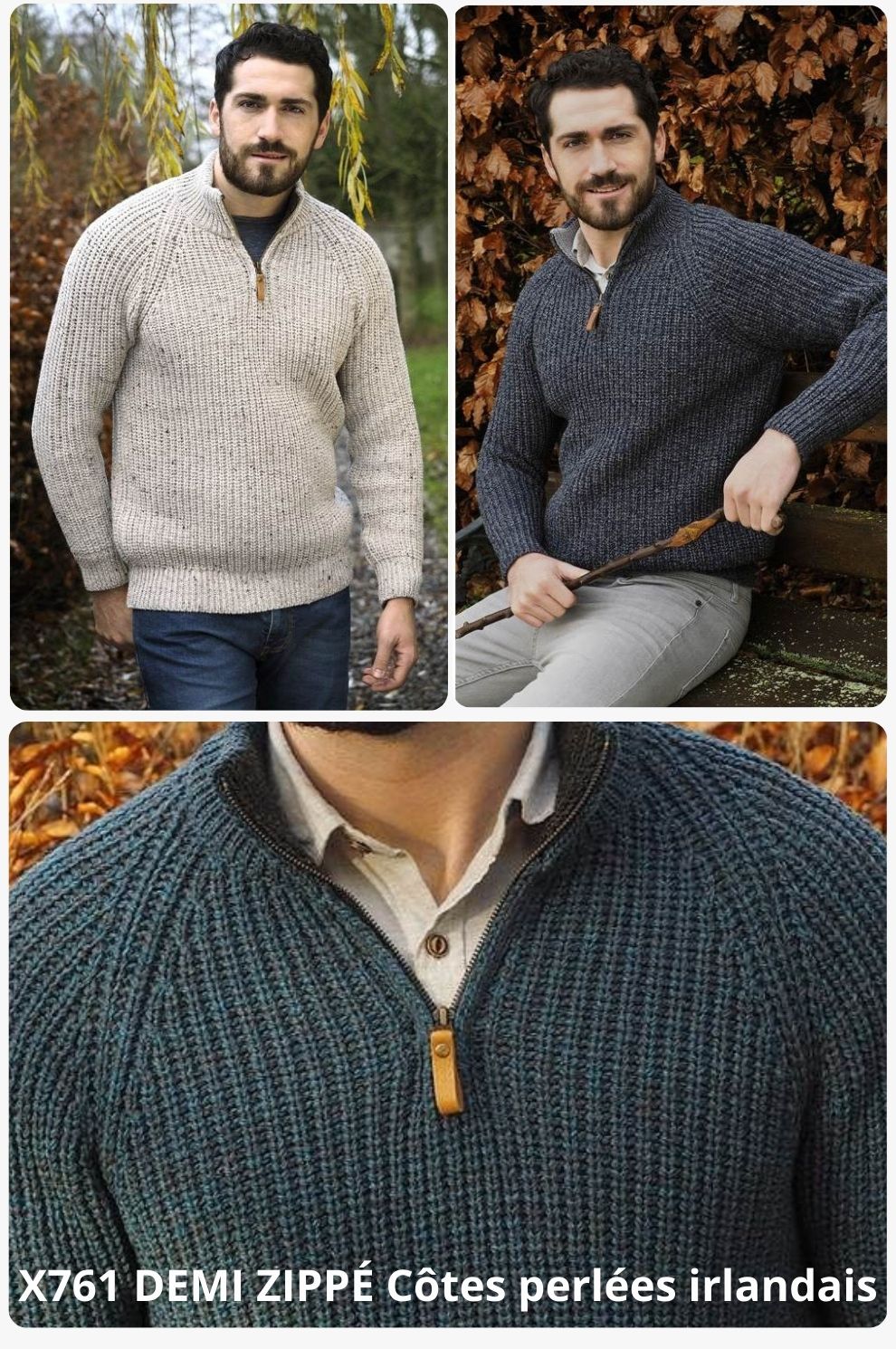 Pull irelandais Aran Craft Modèle CX761 camionneur zippé |Boutique